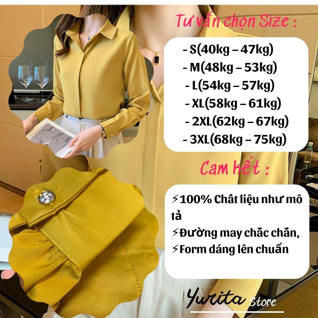 Áo Sơ Mi Nữ Công Sở Màu Vàng Cổ Đức YURITA Kiểu Hàn Quốc Vintage Ulzzang Form Rộng Dài Tay Đẹp Chất Lụa Cao Cấp A2V