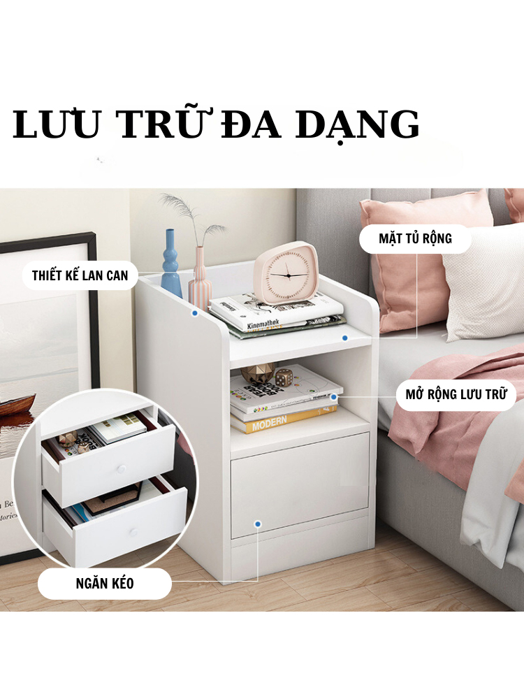 Tủ Kê Đầu Giường Gosashi Tab Đầu Giường Mini Có Ngăn Kéo Chất Liệu Gỗ MDF Phủ Melamin