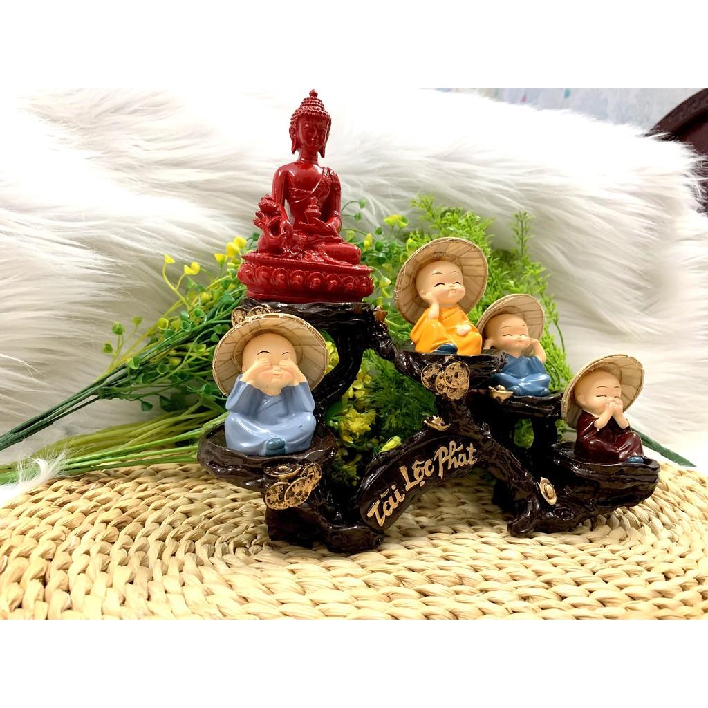 Full Set Tượng Phật Thích Ca + Đế Tượng Tài Lộc Phát + Chú Tiểu Nón Lá