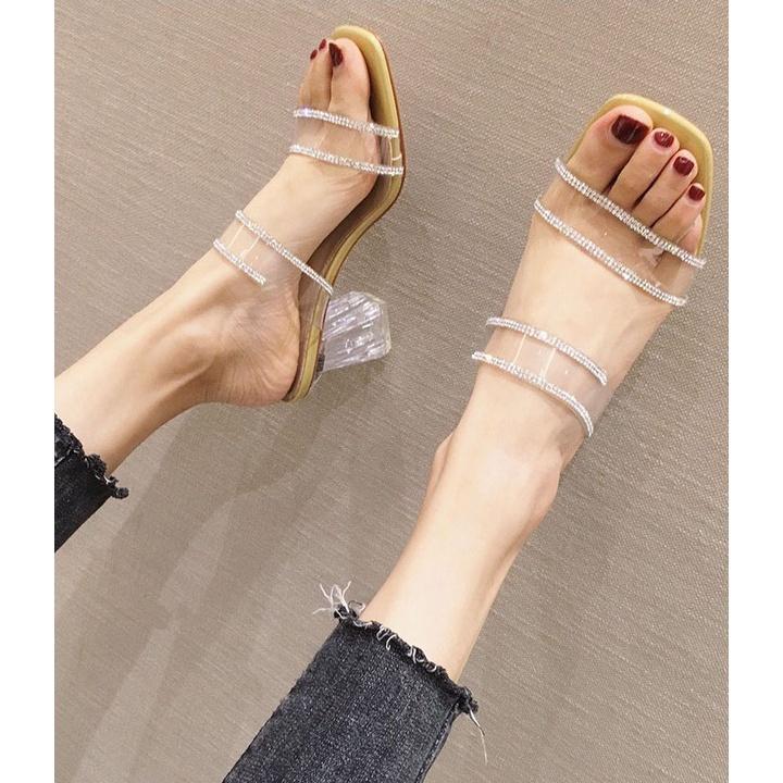 Dép Cao Gót 7 Phân Da Bóng Quai Trong Viền Đá 02830_151181