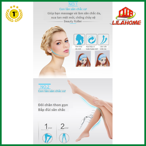 Cây Lăn Massage Mặt Thông Minh LILAHOME - Con Lăn Đôi 3D Xoay 360 Độ - Hàng Chính Hãng