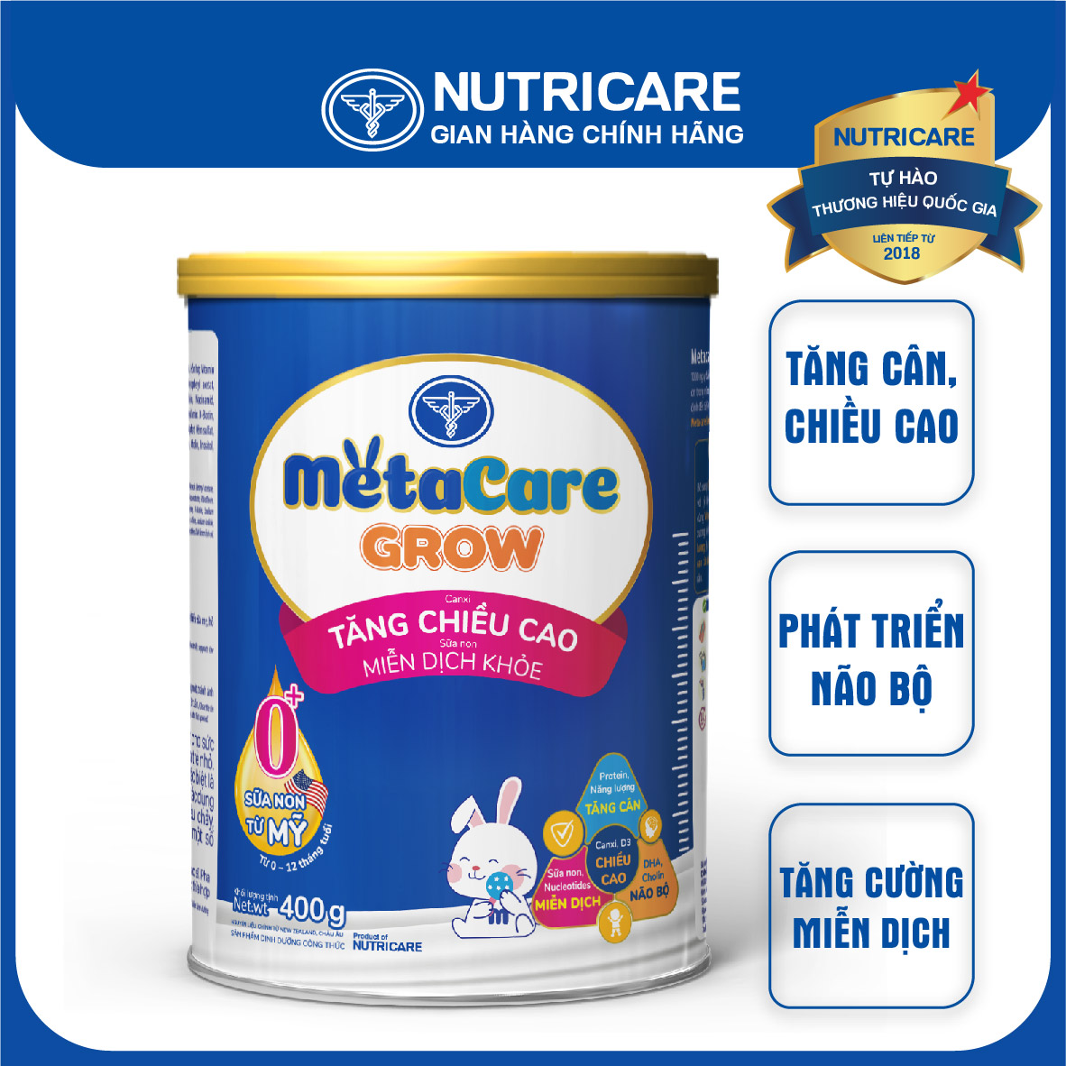 Sữa bột Nutricare MetaCare GROW 0+ tăng chiều cao và miễn dịch 400g