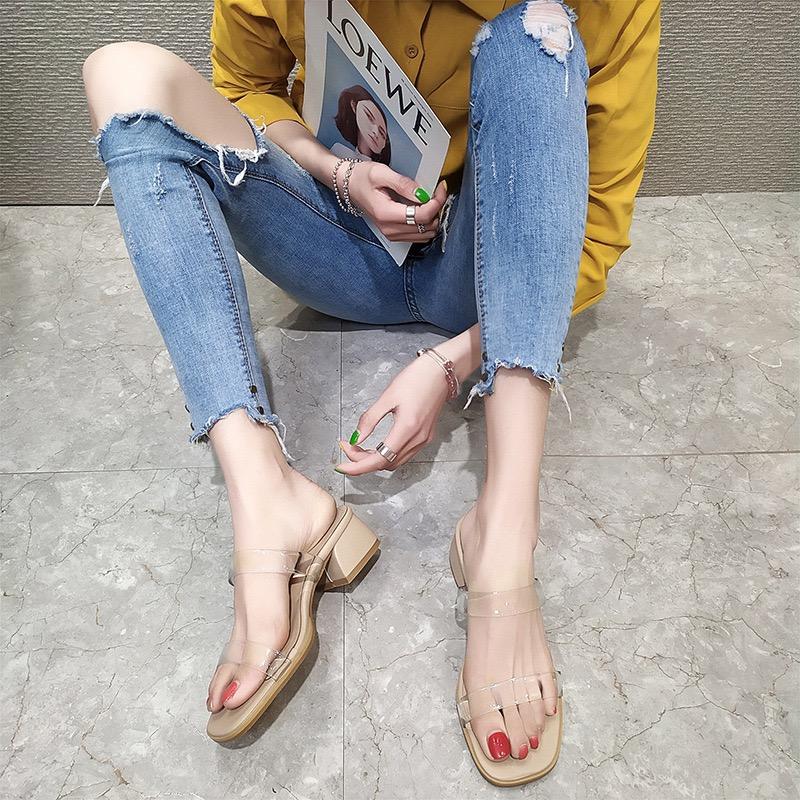 Dép cao gót 2 quai trong đế 4cm