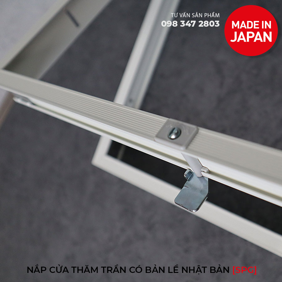 Nắp cửa thăm trần thạch cao 45x45cm SPG-68345 - Nhật Bản, Khung nhôm có bản lề mở thả xuống, sơn tĩnh điện màu Trắng.