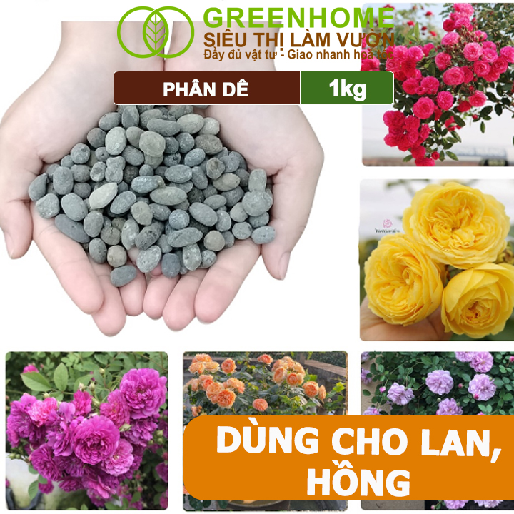 Phân Dê Trồng Lan Greenhome, Túi 1kg, Đã Qua Xử Lý, Không Mùi, Kích Rễ, Hoa Đậm Màu