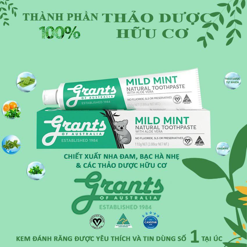 SET 2 Kem Đánh Răng Thảo Dược Lô Hội Bạc Hà Grants của ÚC, 110g, Hơi Thở Thơm Mát, Làm Dịu Nướu, Giảm Ê Buốt, Sạch Mảng Bám, Chống Sâu Răng