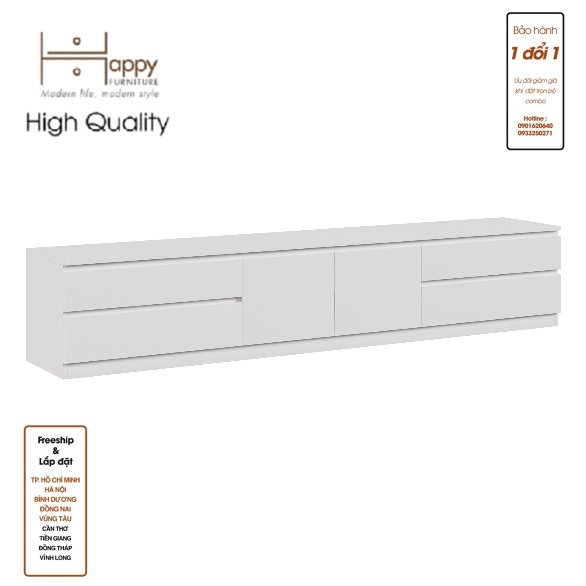 OLA , Kệ TV 4 ngăn kéo - 2 cánh mở , 220cm x 40cm x 42cm , KTV_022
