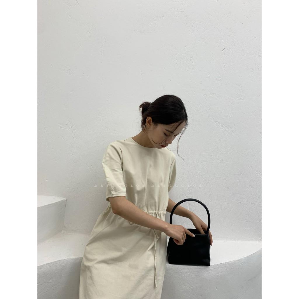 Váy trơn Linen tay bồng rút dây Hàn Quốc