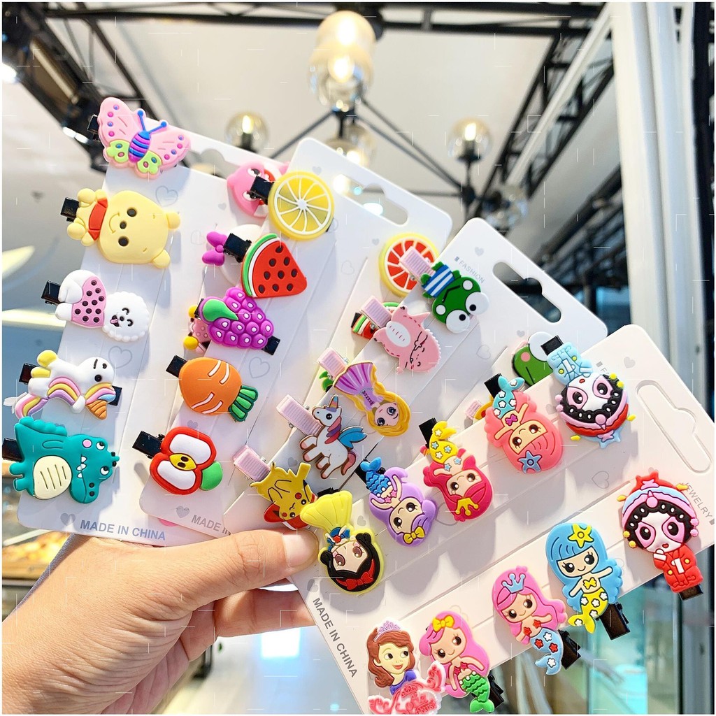 Set 10 Kẹp Tóc Kiểu Hoạt Hình Xinh Xắn Cho Bé Gái