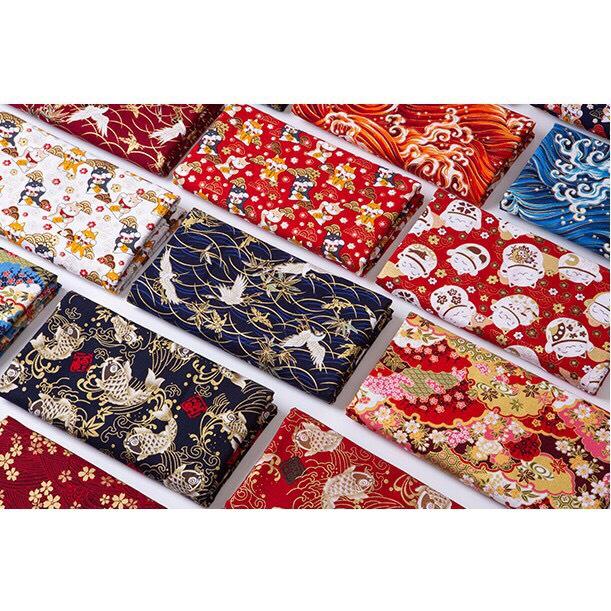 Vải thô họa tiết Nhật Bản may đầm, áo dài, túi ví handmade
