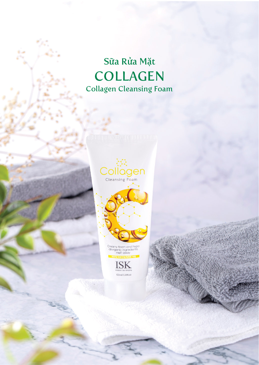 Sữa rửa mặt Collagen ISK sạch bã nhờn, nâng cơ và săn chắc da ISK Collagen Brightening Cleansing Foarm 150ml