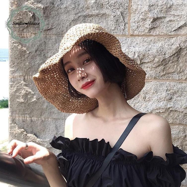 Mũ cói đan trơn phong cách cổ điển xinh xắn cho nữ có dây điều chỉnh size- đi biển, đi chơi- Smice House