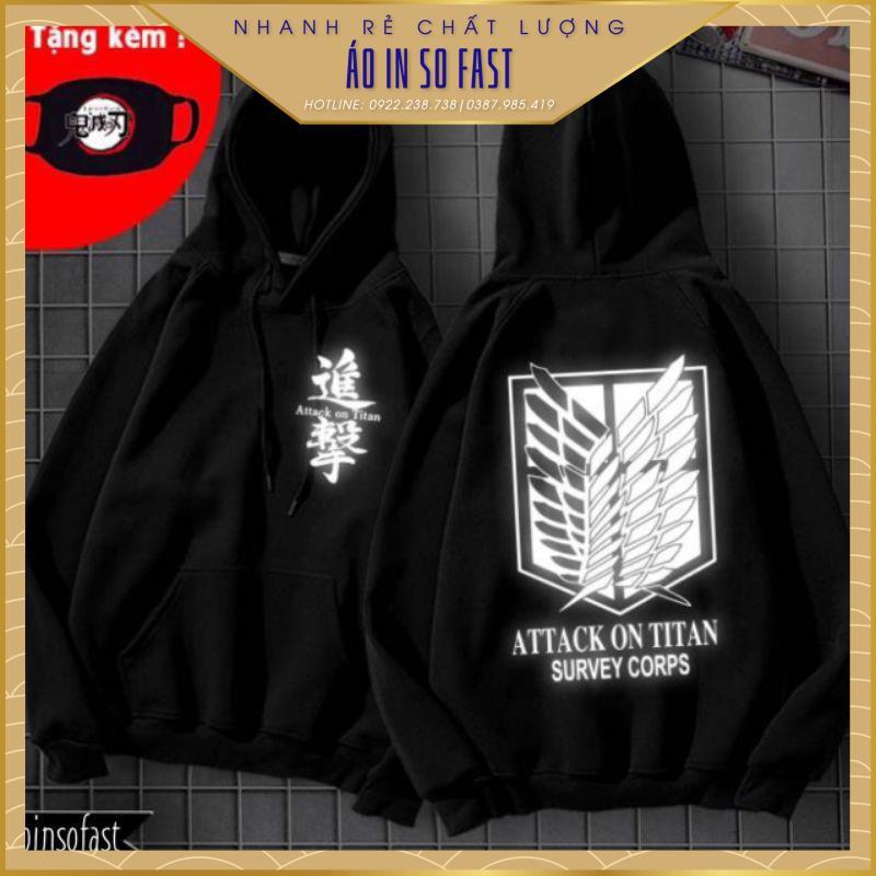 Áo Hoddies | Nỉ mũ Attack on Titan phản quang cực chất