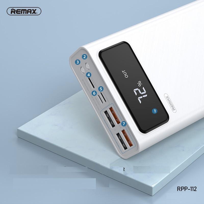 Pin sạc dự phòng Remax RPP-112 30000mAh, lõi Li-polymer, 3 cổng input, 4 cổng output (HÀNG CHÍNH HÃNG)