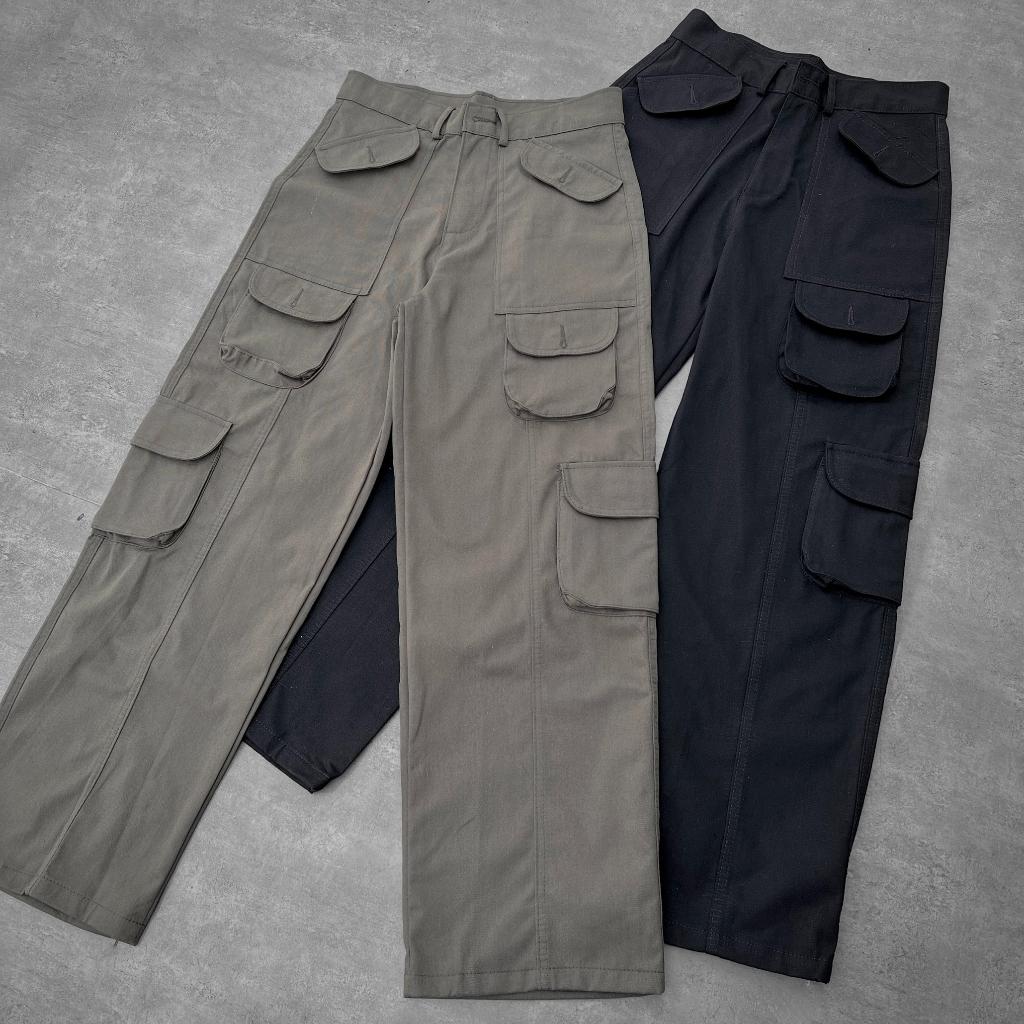 Quần Kaki ống rộng unisex , cargo pants cạp thấp nam nữ , quần túi hộp phong cách y2k gin store