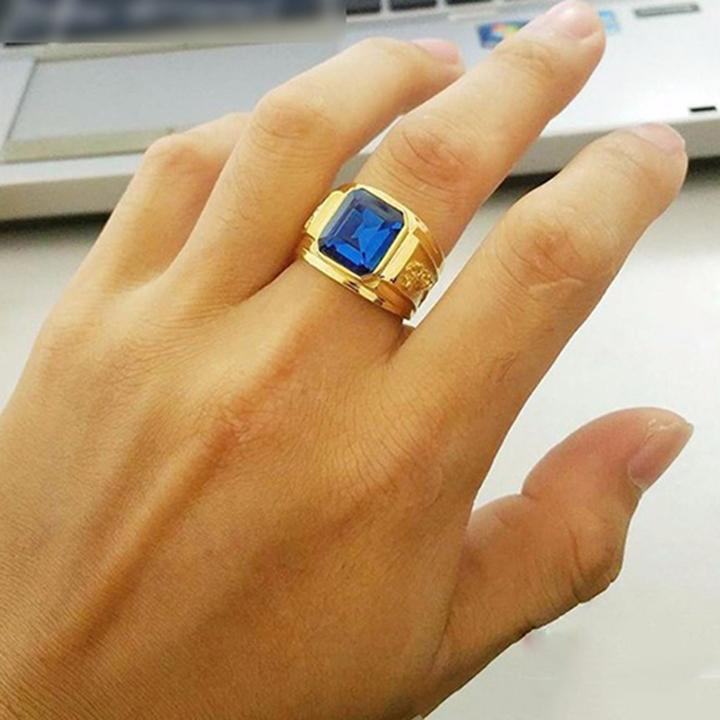 Nhẫn nam titan thời trang chạm rồng 2 bên trangsucpt đá