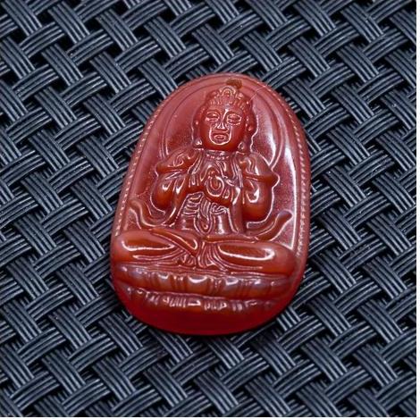 Mặt dây chuyền Đại Nhật Như Lai Mã Não Đỏ tự nhiên - Phật Độ Mạng cho người tuổi Mùi, Thân - PBMRAGA06