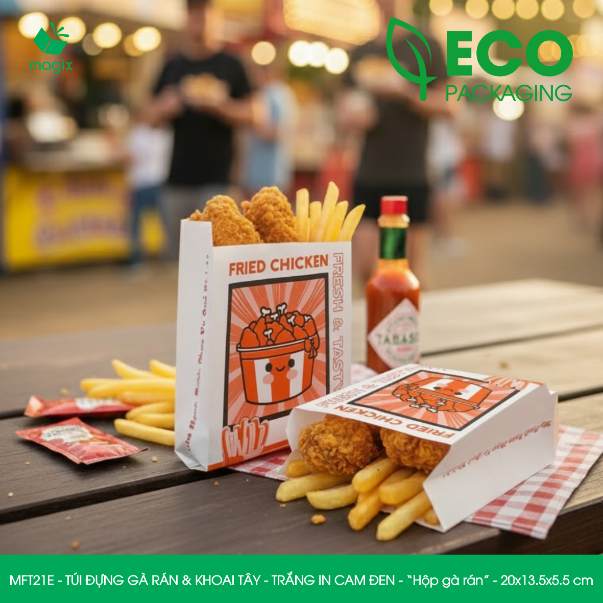 MFT21E - 20x13.5x5.5 cm - 1000 Túi giấy MG đựng gà rán và khoai tây chiên, túi đựng thực phẩm