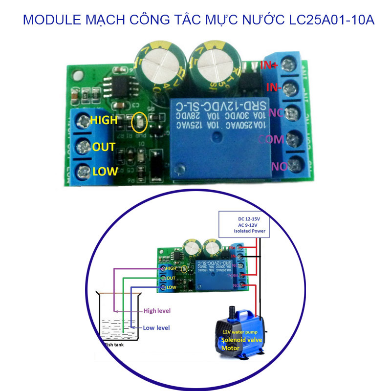 Module mạch công tắc cảm biến mực nước với 2 mức cao và thấp LC25A01-10A