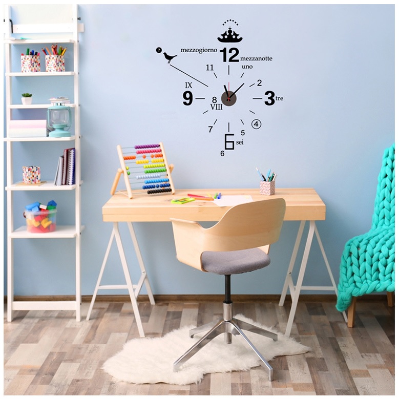 Đồng hồ treo tường kèm decal trang trí phong cách Ý AmyShop DDH012