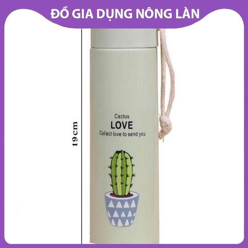 Bình đựng nước lõi thủy tinh họa tiết xương rồng dễ thương dung tích 400ml - Bình giữ nhiệt họa tiết xương rồng NL Shop