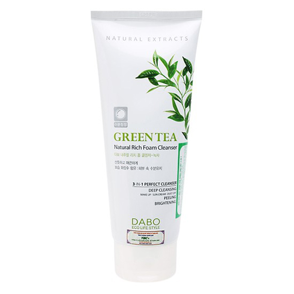 Sữa rửa mặt trà xanh sạch nhờn giảm mụn Dabo Green Tea Foam Cleanser Hàn Quốc 180ml + Móc khoá
