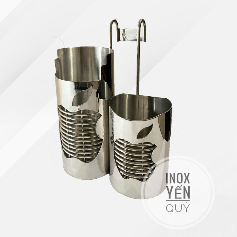 INOX304 Ống đũa 2 ngăn inox hình táo cao cấp - Ống đựng muỗng đũa tròn 2 ngăn hình táo inox cao cấp 304