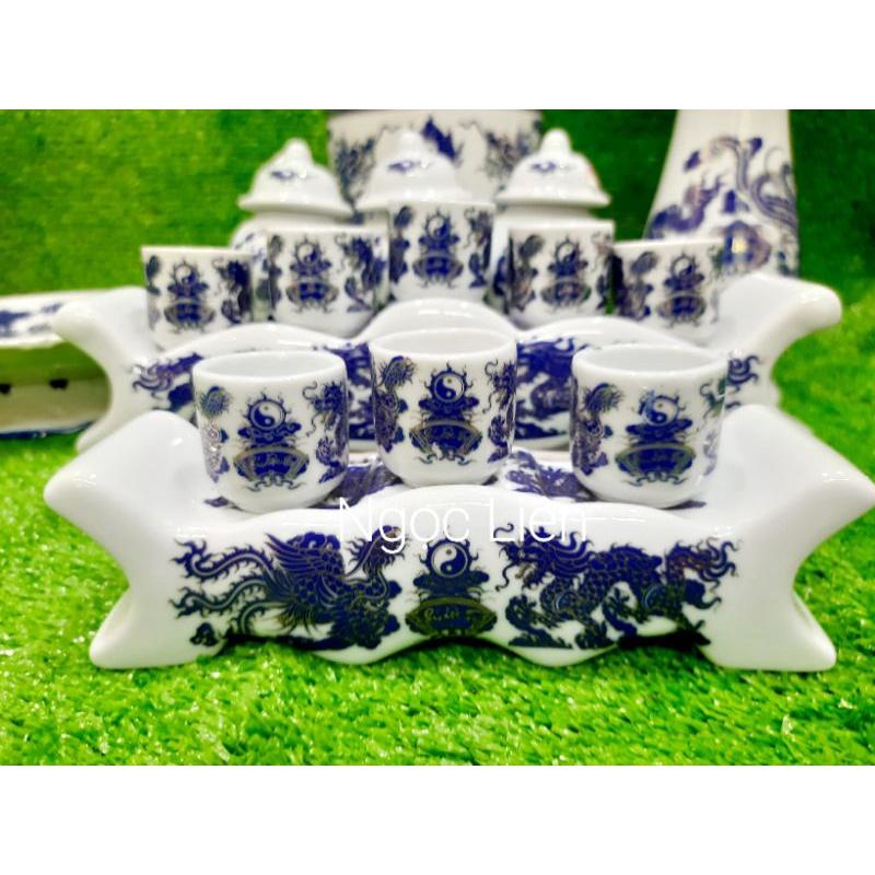 Bộ đồ thờ Bát Tràng xanh kim cao cấp bàn thần tài rộng 60cm