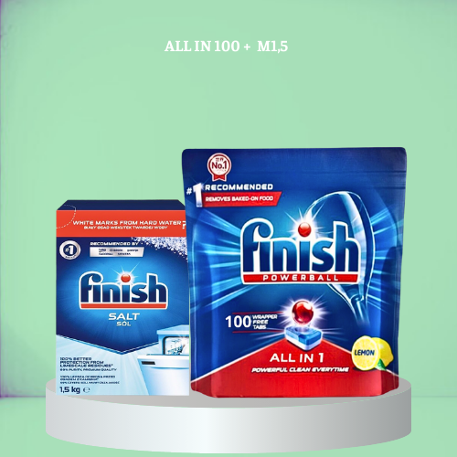 Combo : Viên rửa Finish All in one 100 + Muối Finish 1,5kg
