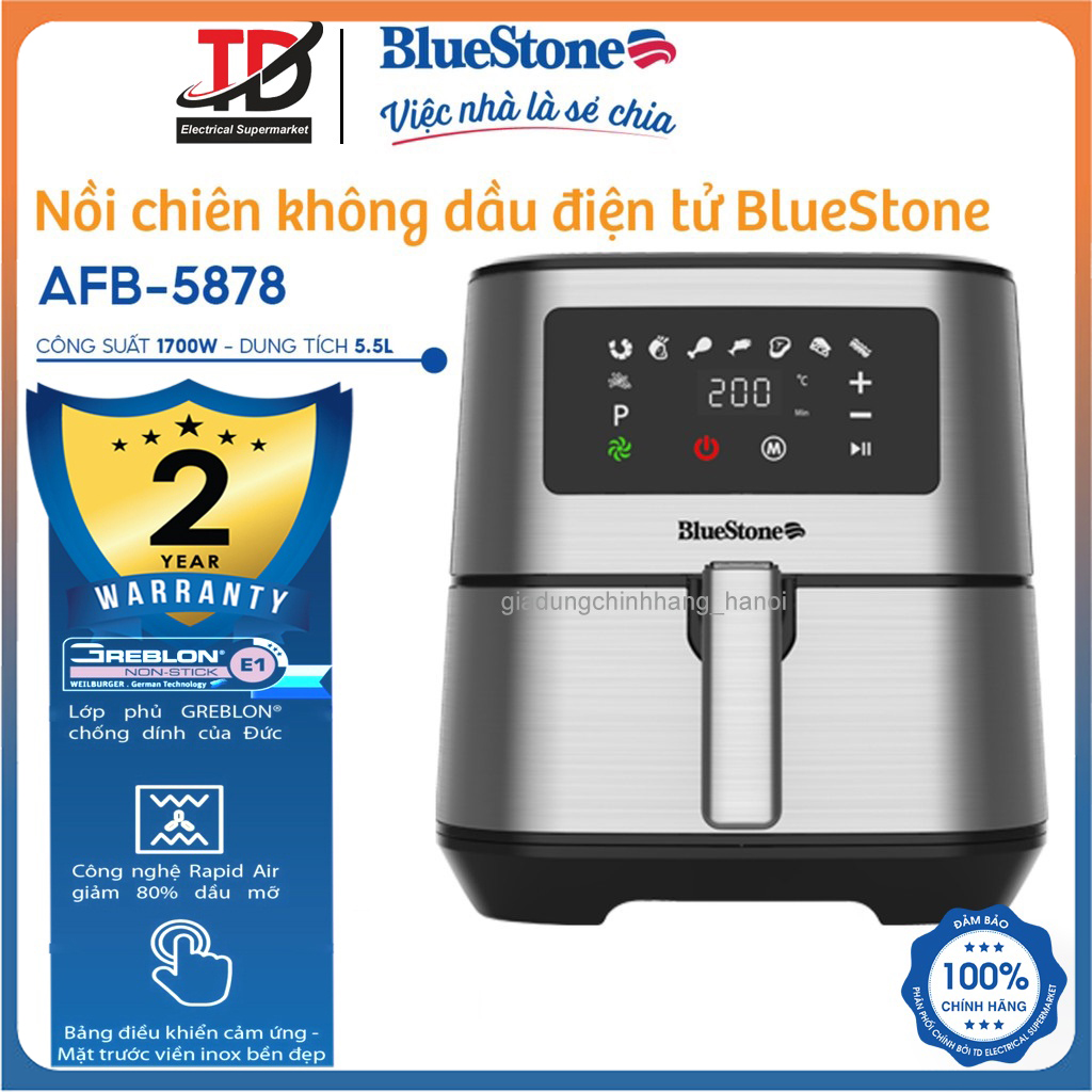 Nồi chiên không dầu điện tử BlueStone AFB-5878 - 5.5 Lít, Công nghệ làm nóng Rapid Air - Hàng chính hãng