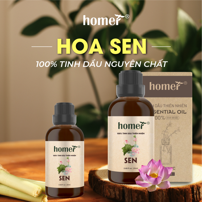 Tinh Dầu Hoa Sen Việt Nam Homer 100ml - Chính Hãng, Đạt Chuẩn Kiểm Định Cao Cấp - Tinh Dầu Xông Thơm Phòng, Thư Giãn, Khử Mùi hiệu quả