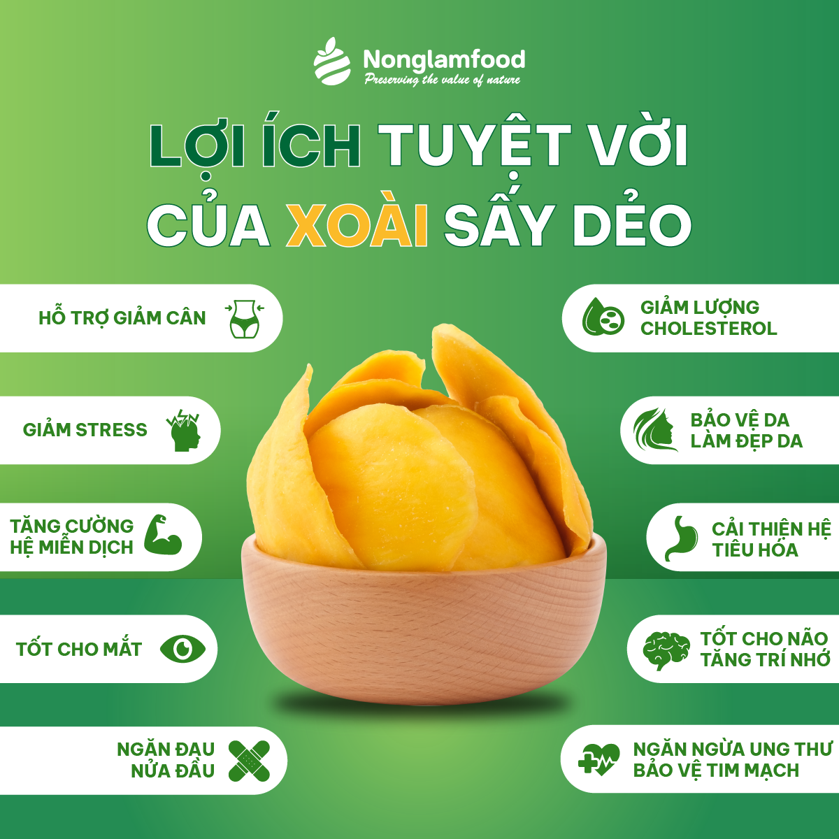 [Mua 5 tặng 1] Combo 5 túi xoài sấy dẻo Nonglamfood 75g |Giàu vitamin, chất xơ