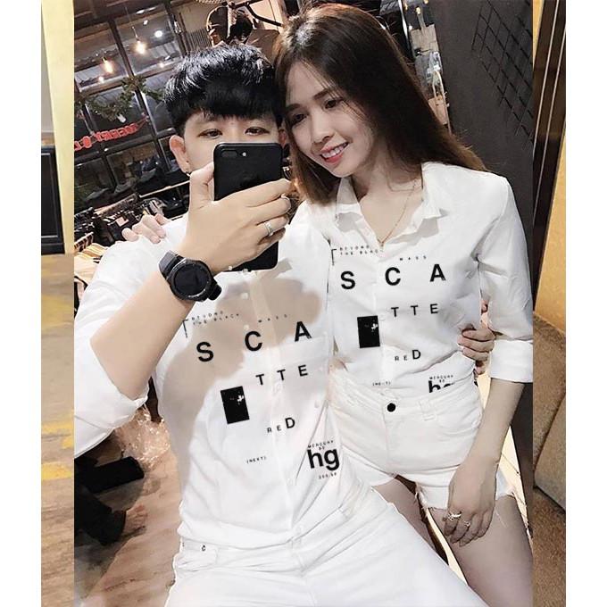 Áo Sơ Mi Cặp Đôi 5 Nút Cách Điệu Họa Tiết | Áo Đôi Nam Nữ Đẹp