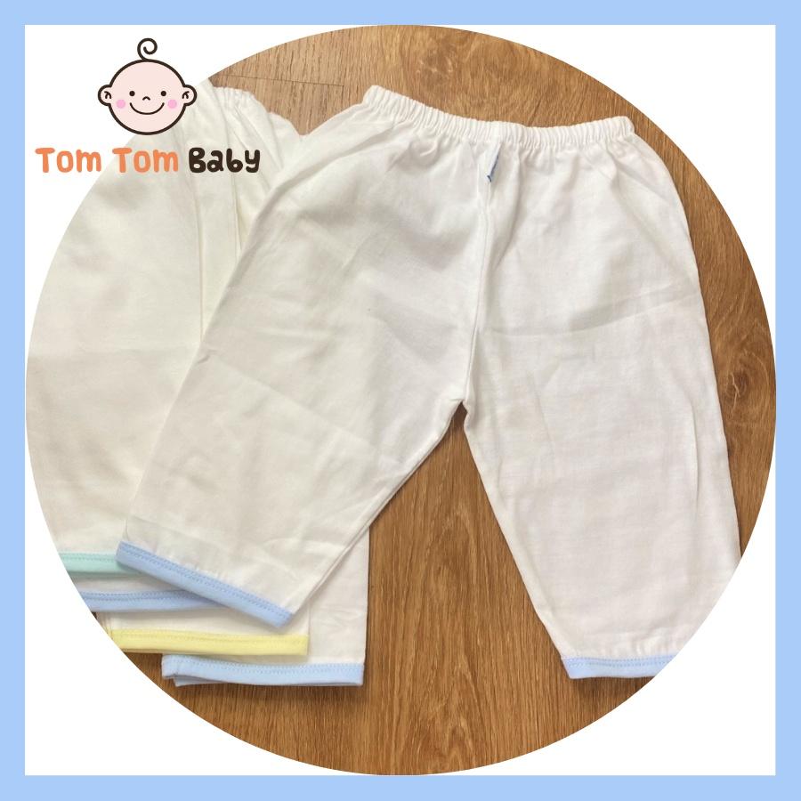 COMBO 5 Quần sơ sinh cotton JOU | Mẫu Quần Dài trắng viền màu| Size 1 -4 cho bé sơ sinh - 11 kg