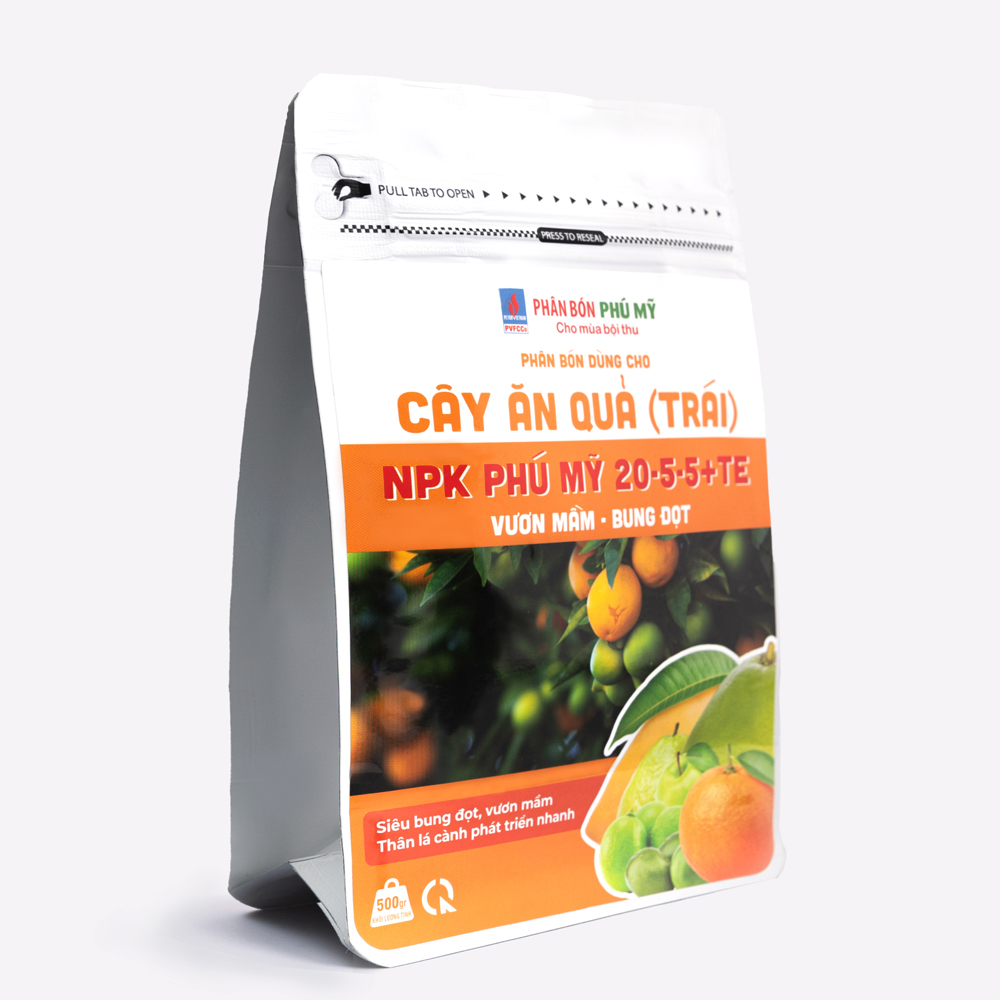 Phân NPK Phú Mỹ 20-5-5 + TE Cây ăn quả - Gói 500gram