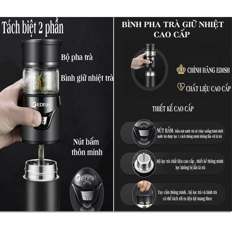 Bình Pha Trà Kiêm Giữ Nhiệt Đa Năng Edish Dung Tích 450ml - HÀNG CHÍNH HÃNG, Công Nghệ Đức, Giữ Nhiệt Lâu