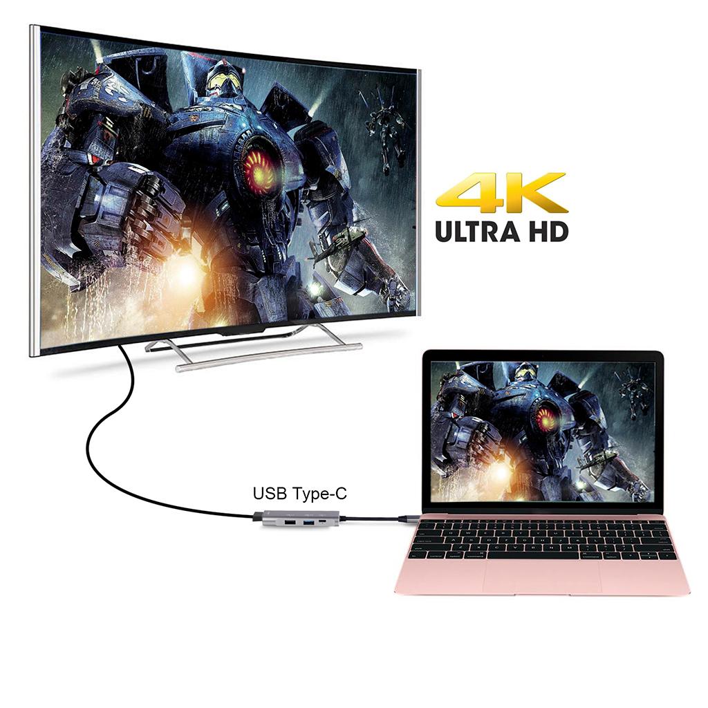 Grey USB C Hub Type C To 4K HDMI USB 3.0 2.0 PD Port Adapter For MacBook Pro