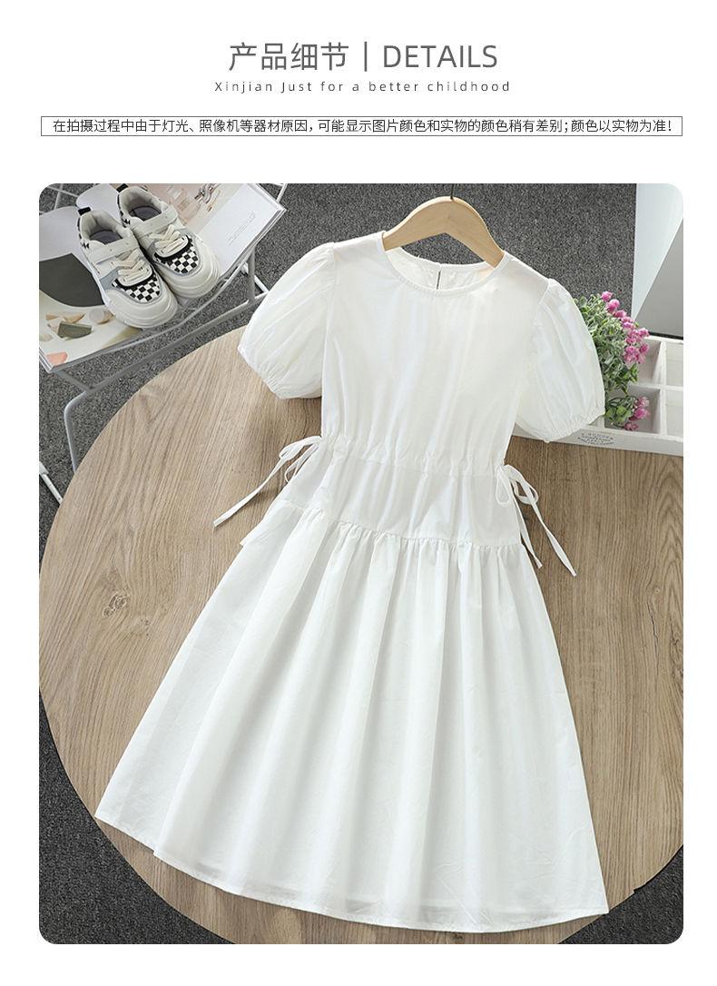 CHENGRUI Cô gái ăn mặc mùa hè lưới đỏ cô gái váy công chúa trắng phong cách phương Tây thắt lưng váy trẻ em lớn Hàn Quốc vòng cổ váy(