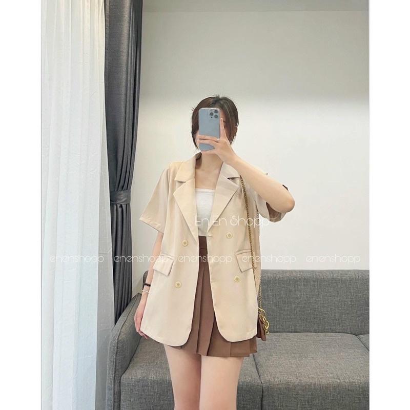 Áo blazer nữ cộc tay, áo vest nữ chất mát dáng rộng 4 màu xinh xắn