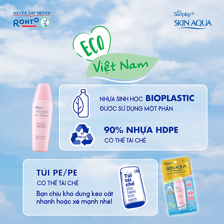 Kem chống nắng Skin Aqua dưỡng trắng &amp; dưỡng ẩm, dùng hàng ngày dạng gel Sunplay Skin Aqua Silky White Gel Eco Việt Nam SPF 50, PA++++ 30g