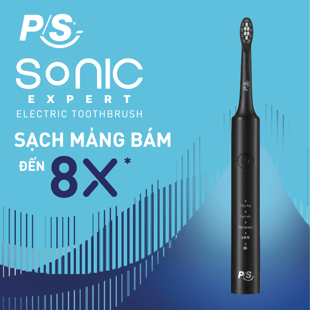 Bộ bàn Chải Điện P/S Sonic Expert Chuyên Gia Sóng Âm - Công Nghệ Sóng Âm, Chải Sạch Mảng Bám Tới 8X - Đen Glowy