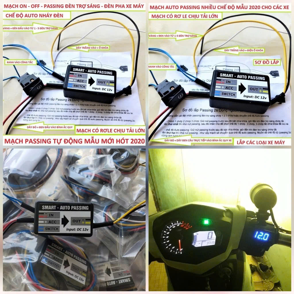 Bộ Mạch Passing 10 Chế Độ + Công Tắc – Dùng Cho Mọi Loại Đèn Trợ Sáng Xe Máy, Xe Điện