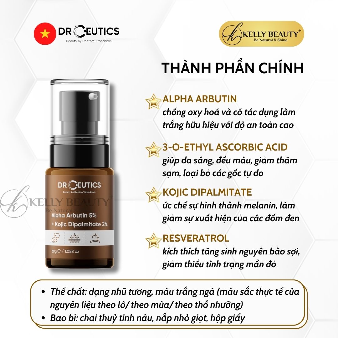 Tinh Chất Trắng Sáng Da DrCeutics Alpha Arbutin 5% + Kojic Dipalmitate 2% | Kelly Beauty