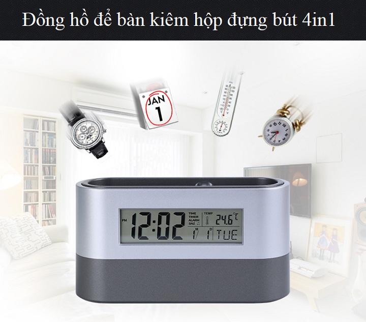 Đồng hồ để bàn kèm hộp đựng bút V3