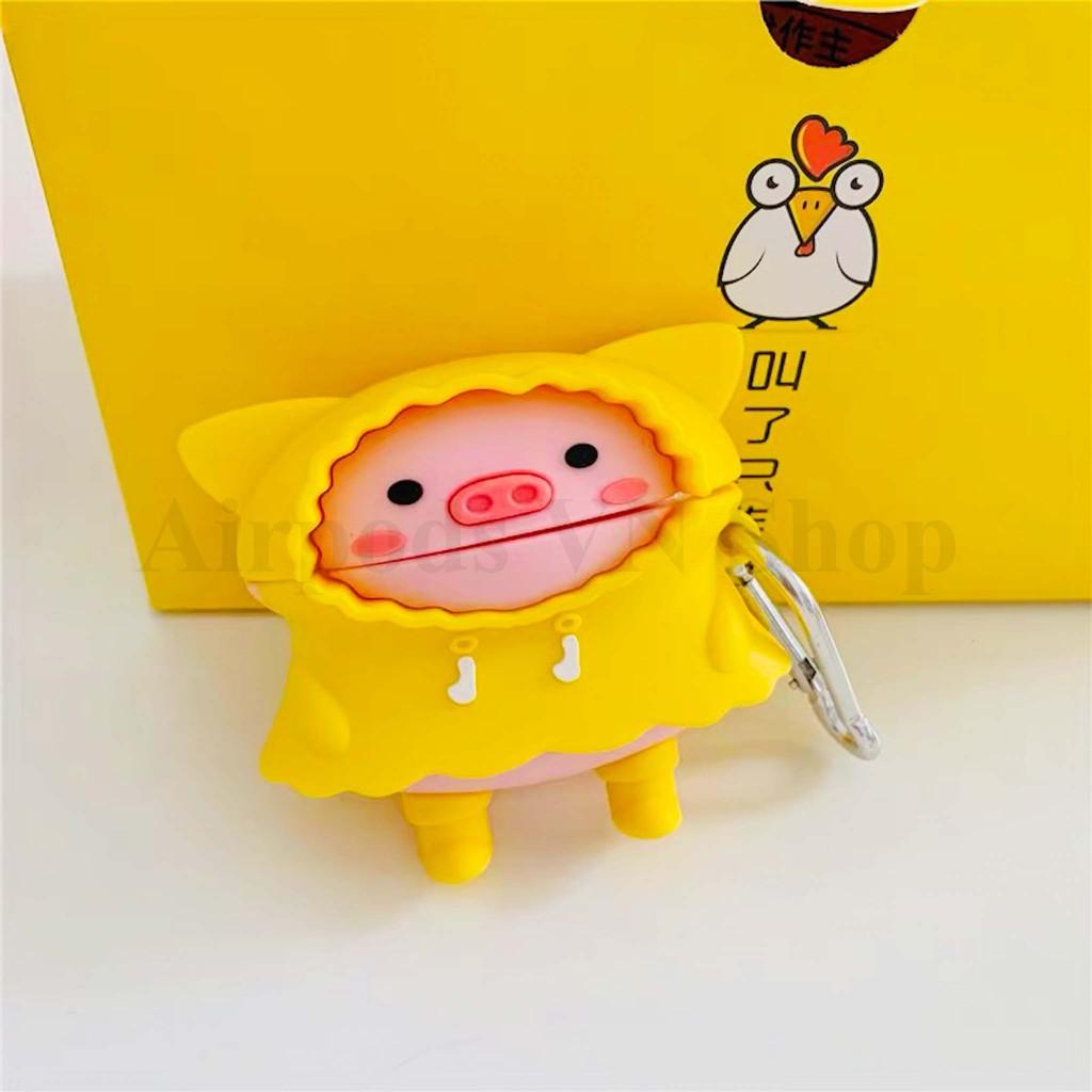 Bao Case Ốp dành cho Airpods 1/2, Airpods Pro heo mặc áo mưa kute silicon 3d cao cấp
