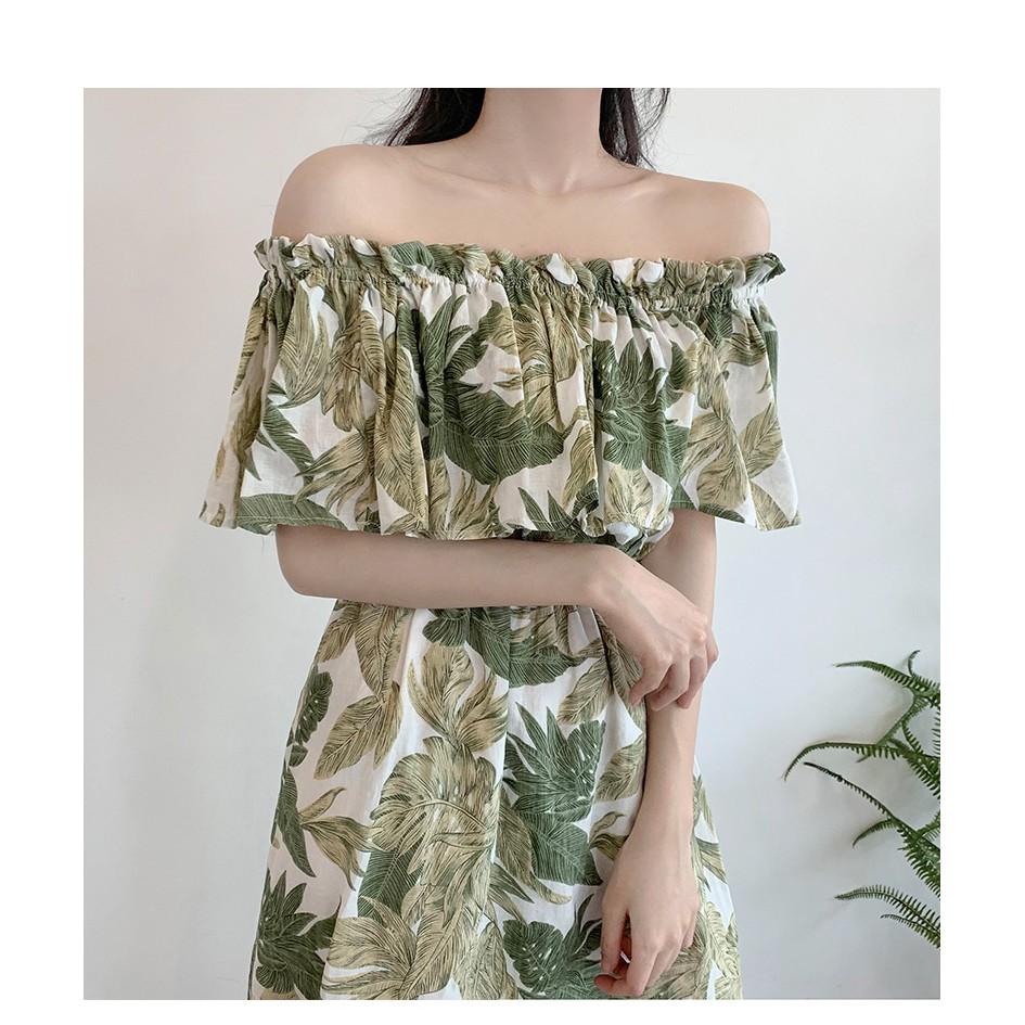 Set đồ đôi váy nữ hở vai áo sơ mi nam cổ V Hàn Quốc couple AV55