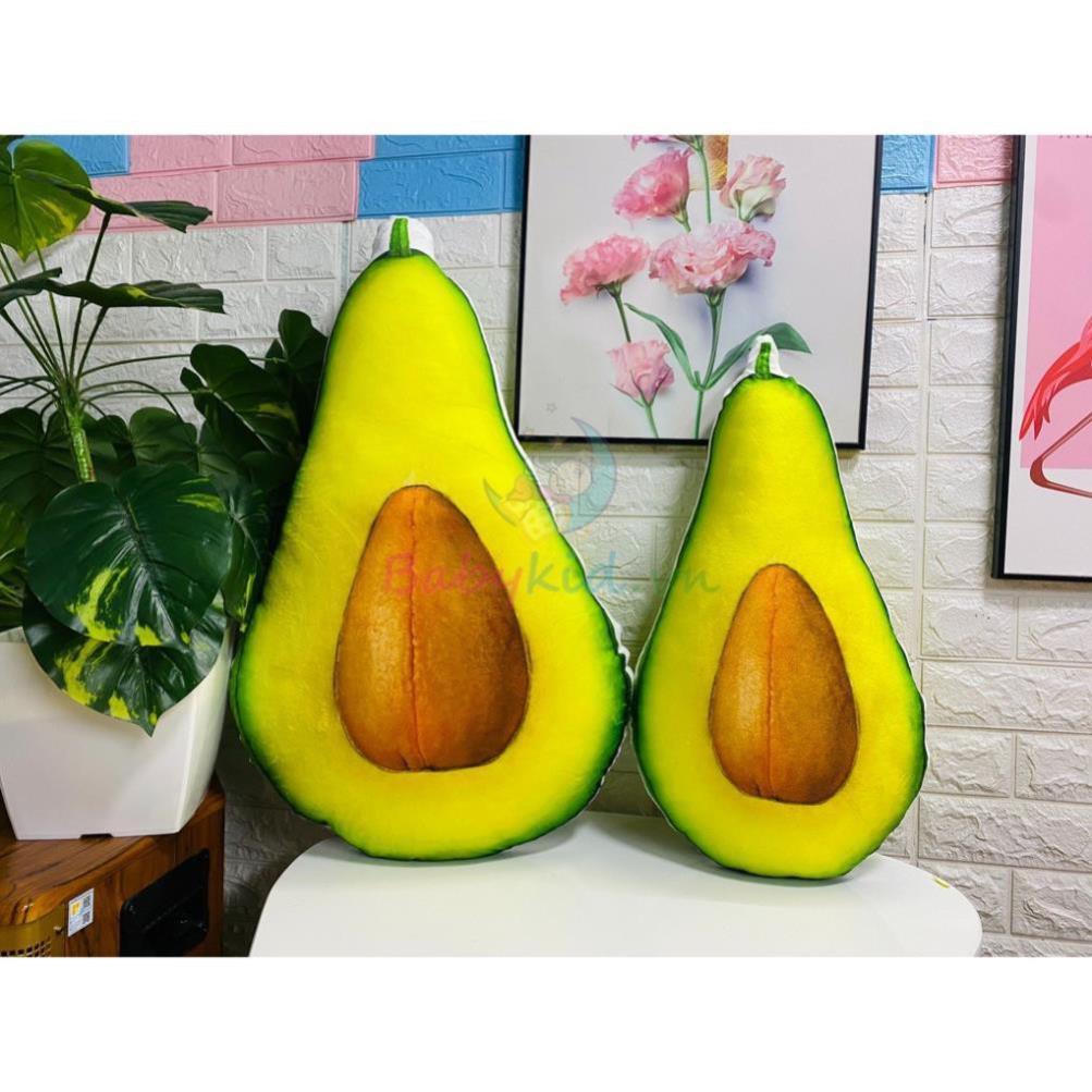 GỐI ÔM NHỒI BÔNG, quả bơ, 60-80cm, HANDMADE VN, vỏ nhung có khóa kéo