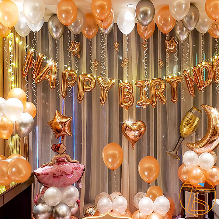 Bộ trang trí sinh nhật happy birthday cô gái có đén led 011 - Sét bong bóng trang trí tiệc dễ thương