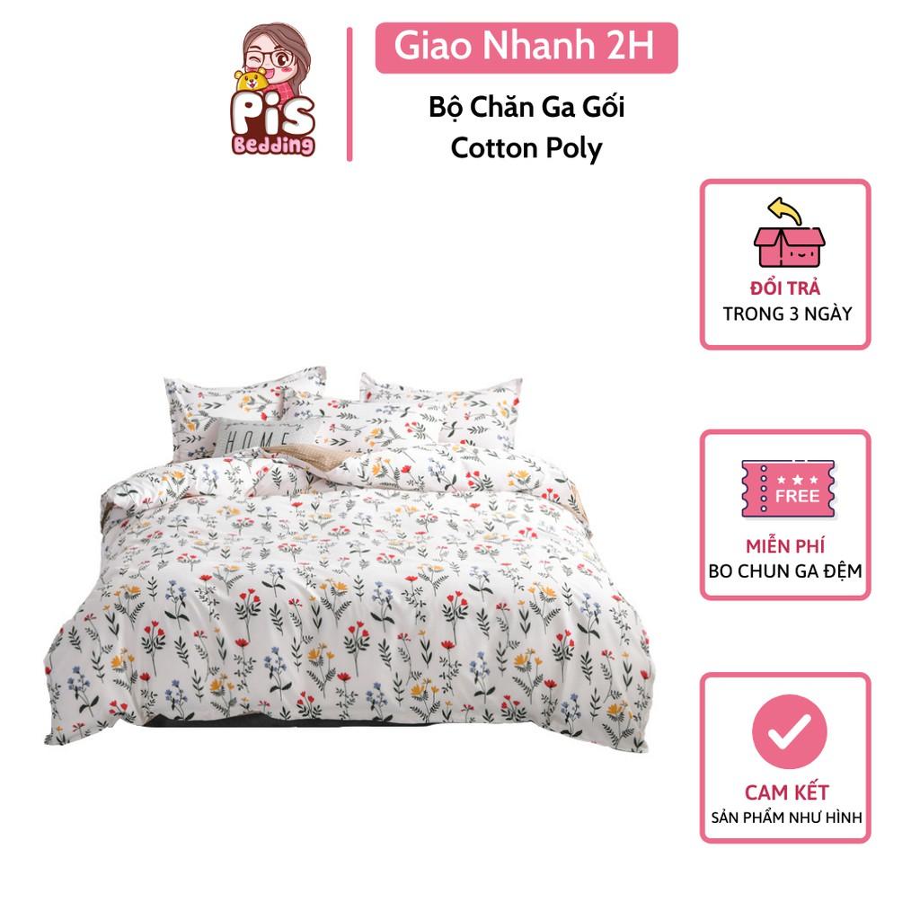 Bộ Chăn Ga Gối Cotton Poly Hoa Nhí Ga Nâu