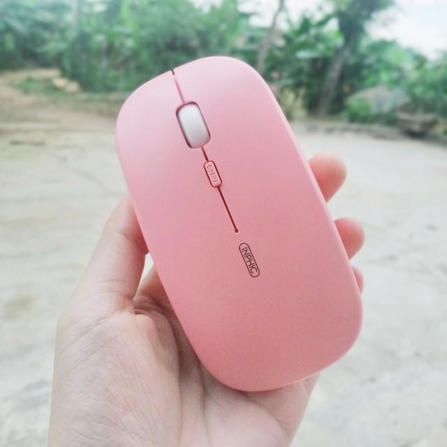 Chuột không dây cute màu hồng sạc điện TEKKIN Inphic M1P dòng silent - hàng nhập khẩu
